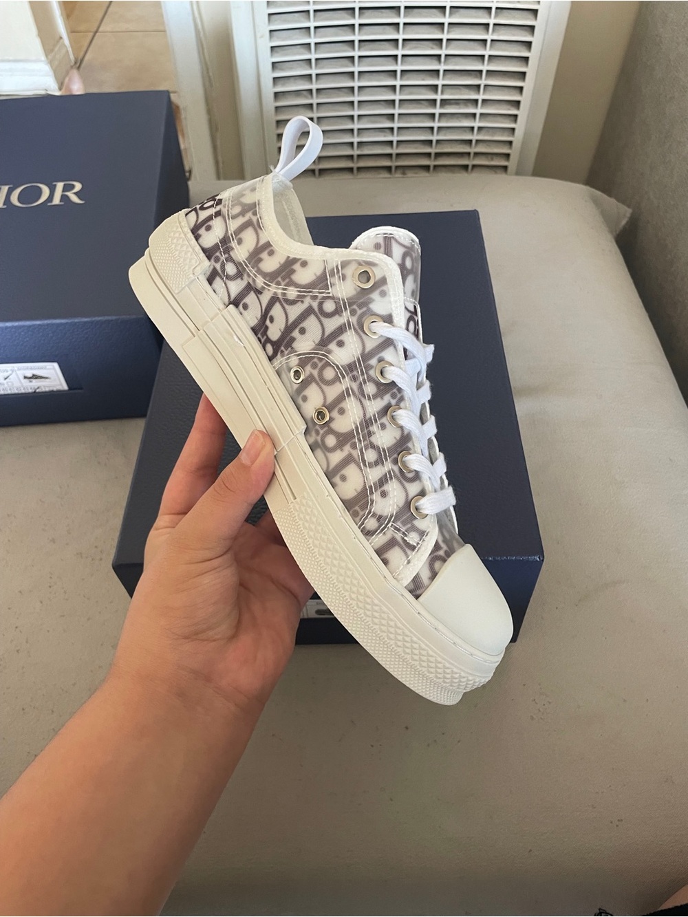 Dior White & Gray Oblique Platform Low-Top Sneaker